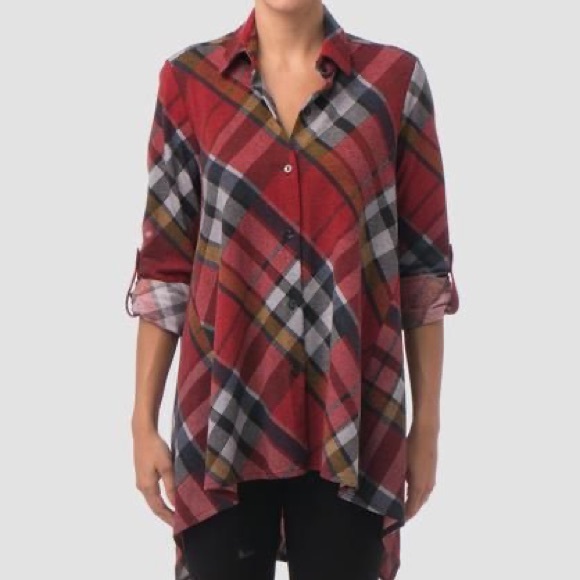Joseph Ribkoff Red Plaid Tunic Blouse Top - Picture 1 of 9